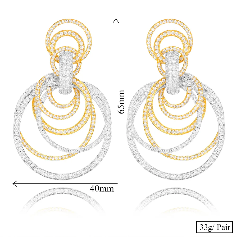 Missvikki Luxury Indian Dubai African Many Circles Droped Dopling for Noble Women Bridal Wedding Jewelry Full Clear CZ Earrings 2101623857