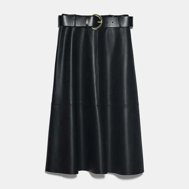 Neophil Vintage Women PU Faux Leather Midi Skirts Latex Jupe Longue Winter Fashion A-Line High Waist Black Belt Long Skirt S9730 210724