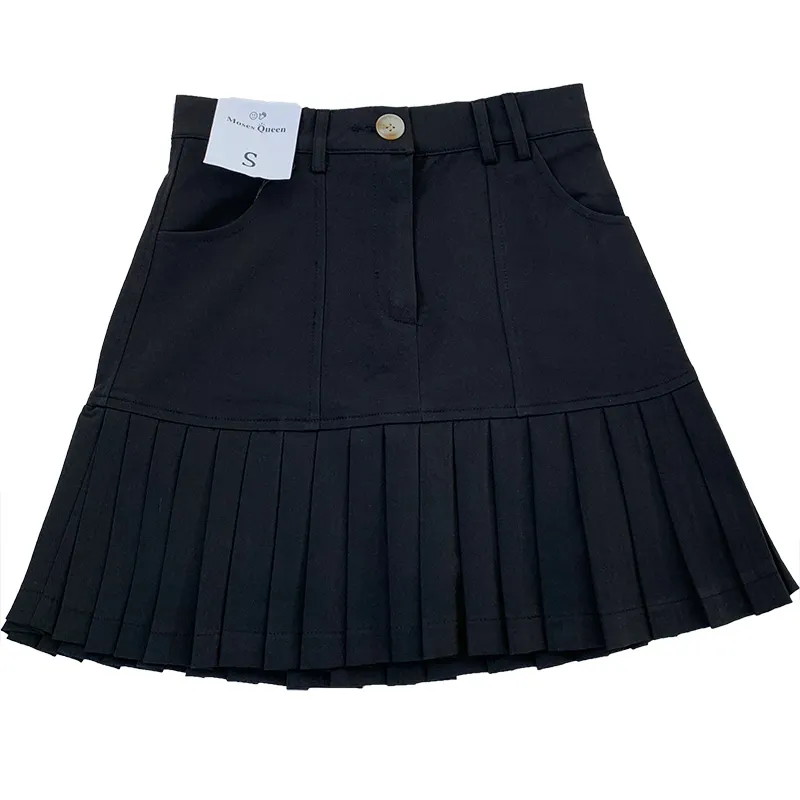 Kimutomo Vintage Solid Kjolar Kvinnor Preppy Style Enkel Alla Matchande Hög Midja Sommar Japansk Mode Pläterad Mini Skirt 210521