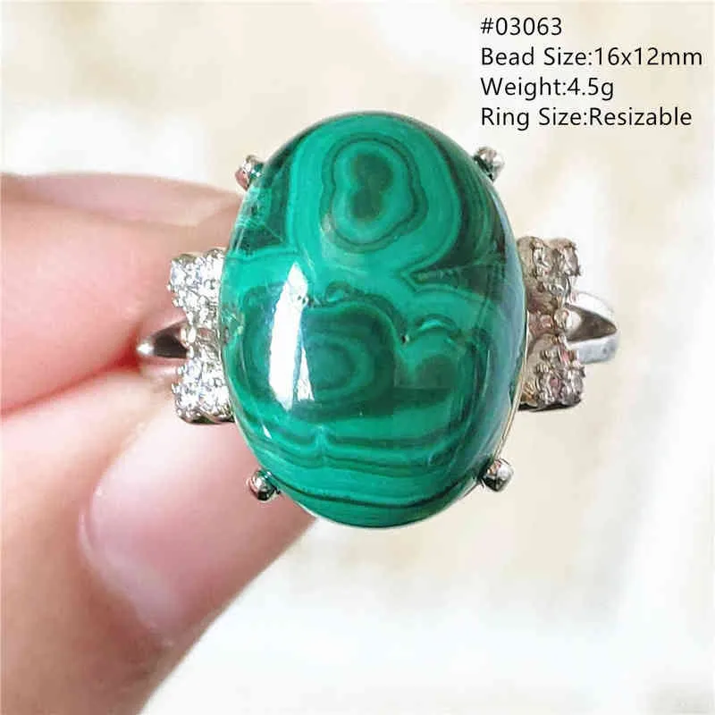 Oryginalna Naturalna Malachite Chrysocolla Regulowany Ring Kobieta Mężczyźni 925 Sterling Silver 14x10mm Crystal Fashion Aaaaa 211217