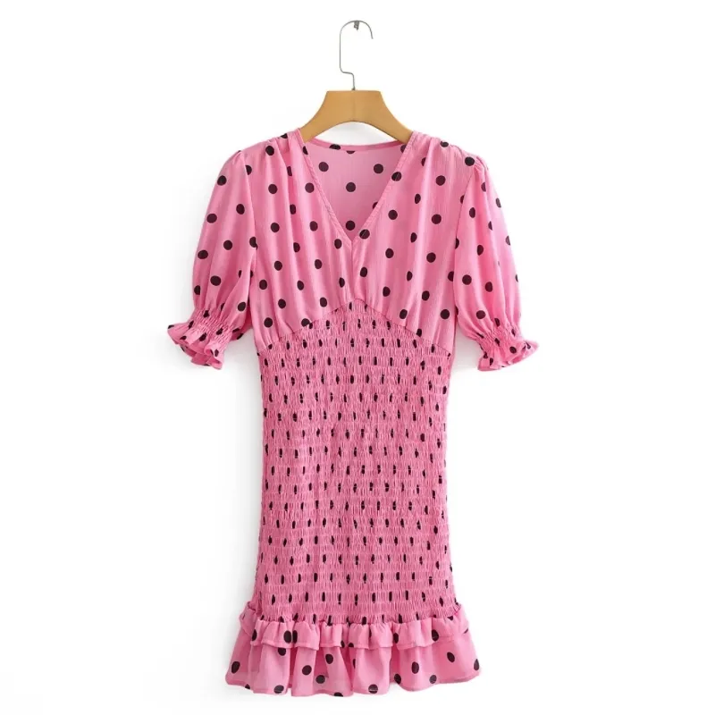 Spring Women Polka Dot Print Cascading Ruffle Hem Slim Mini Dress Female Lantern Sleeve Clothes Casual Lady Vestido D7368 210430