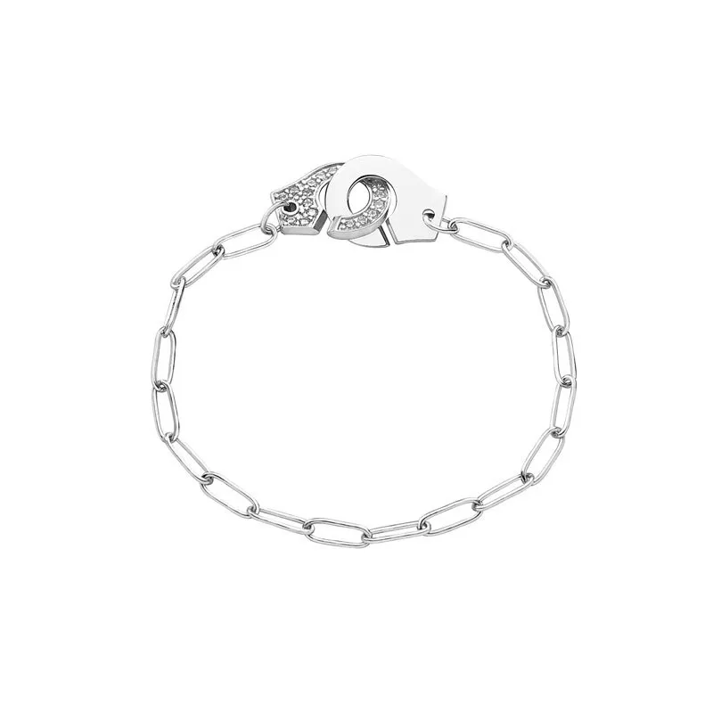 Moonmory 100% autentico argento sterling 925 catena europea manette Menottes bracciale a polsino gioielli da donna