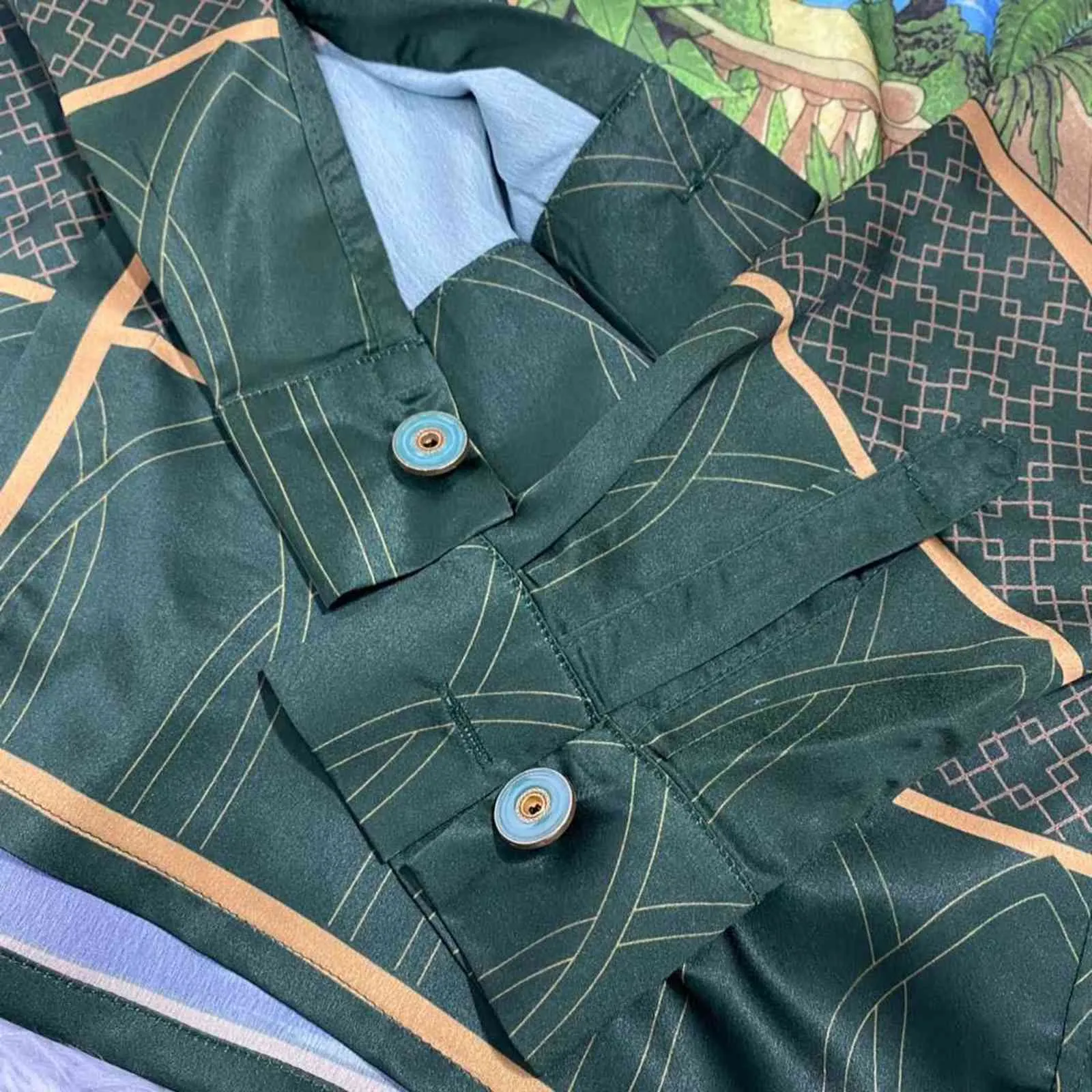 Camisa de manga larga de seda con estampado de carta de alquimia estilo Casablanca, tótem de constelación de sol y luna, unisex, DQRH264t