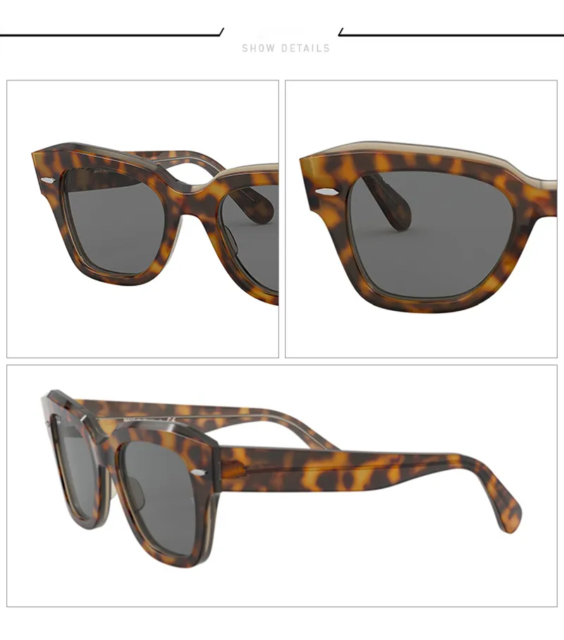 Luxury State Street Eyeglass Glass Lenses Sunglasses Men Women Glass Lenses with Acetate Frame Fashion Sun Glasses UV Protection