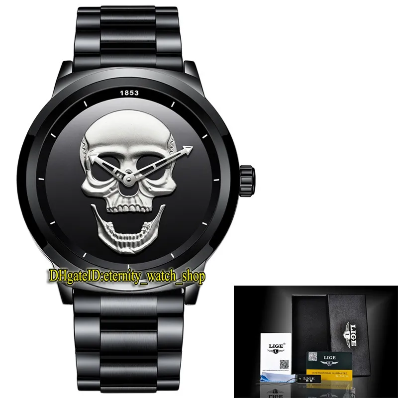 LUIK eeuwigheid LG9876 Sport Heren Horloges Zwart Skeleton Wijzerplaat Quartz Heren Horloge Stalen Kast Roestvrij Rastervorm Strap178I