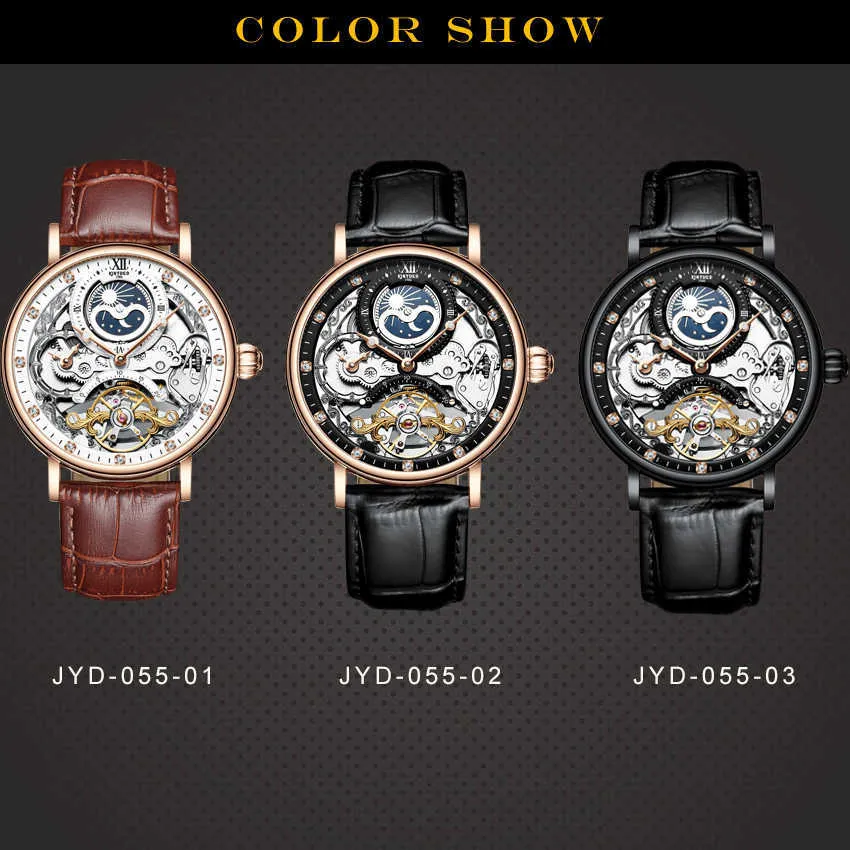 Kinyued esqueleto relógios mecânico automático relógio masculino esporte casual negócios lua relógio de pulso relojes hombre 210910311a