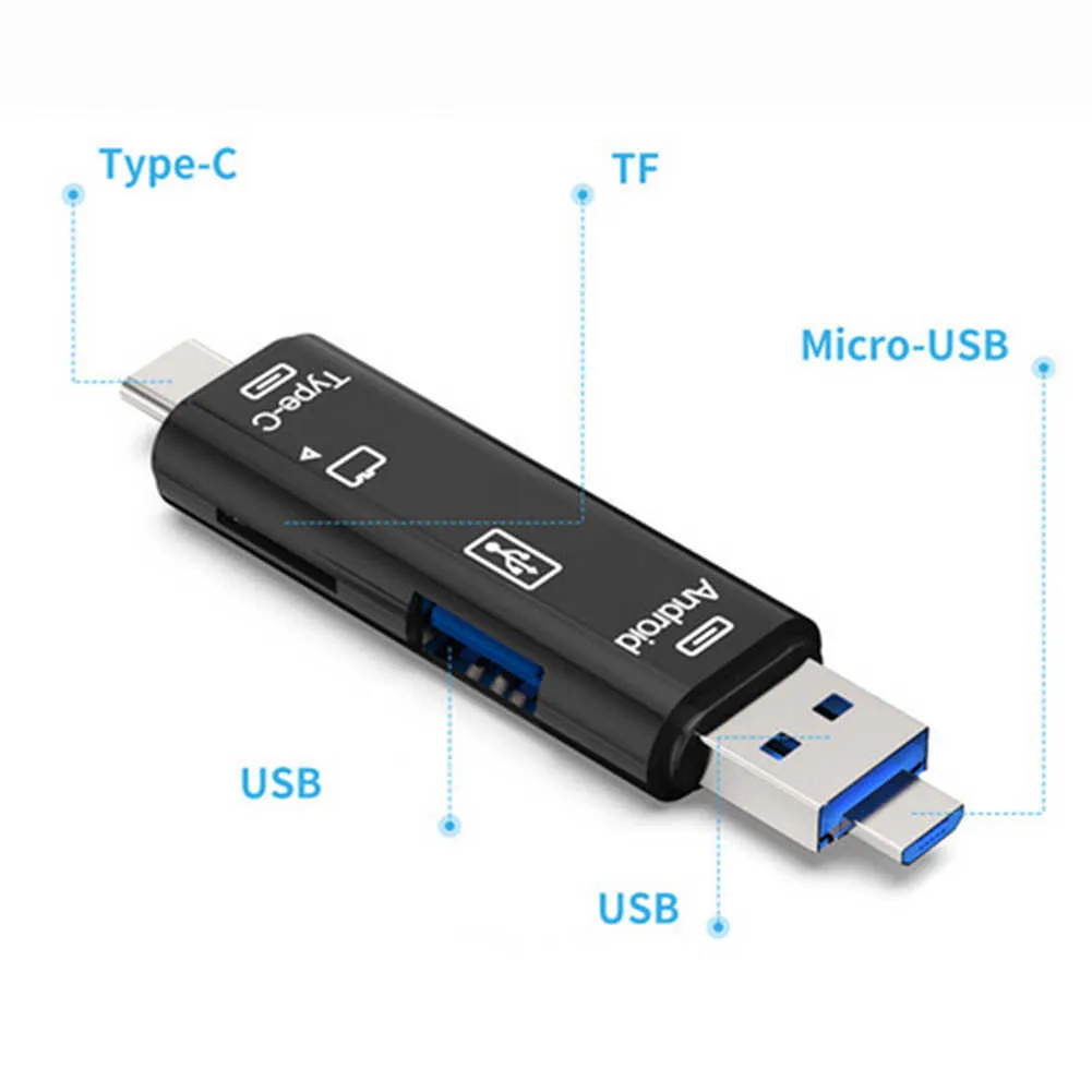 5 in 1 USB3.1 카드 리더 휴대용 USB 유형 -C 3.1 마이크로 USB 외부 마이크로 메모리 카드 SD 카드 리더 TF 마이크로 SD OTG 어댑터