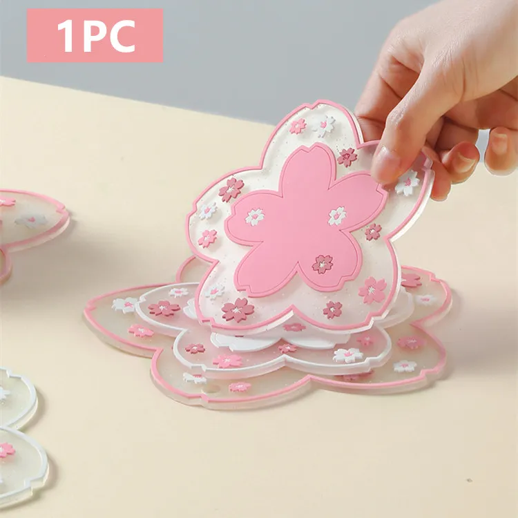 Cherry Blossom Heat Insulation Table Mat Anti-skid Silicone Pads Hot Tea Milk Mug Coffee Cup Coaster Kitchen Accessories