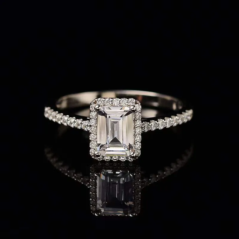 Bagues Moissanite coupe émeraude 1ct-2ct, Imitation diamant blanc D, bijoux de mariage en argent Sterling S925