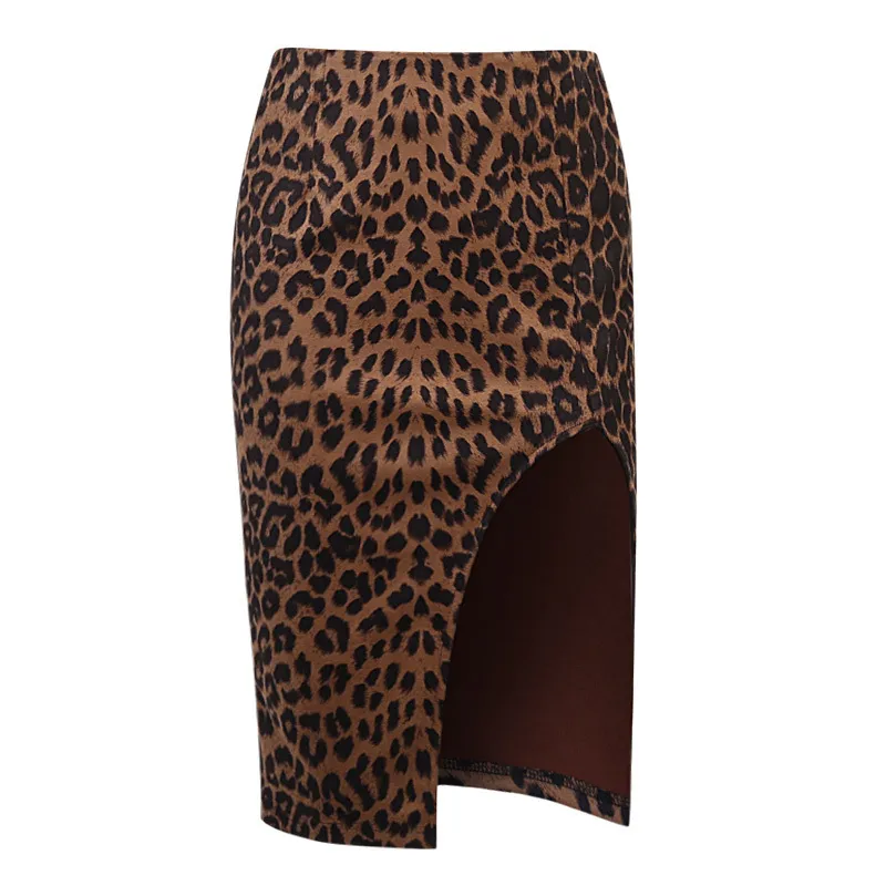 Instahot Sexy Leopard Spódnica Kobiety Wysokiej Talii Szczur Side Streetwear Jesień 2020 Moda Casual Slim Vintage Zwierząt Drukowane Spódnice X0428