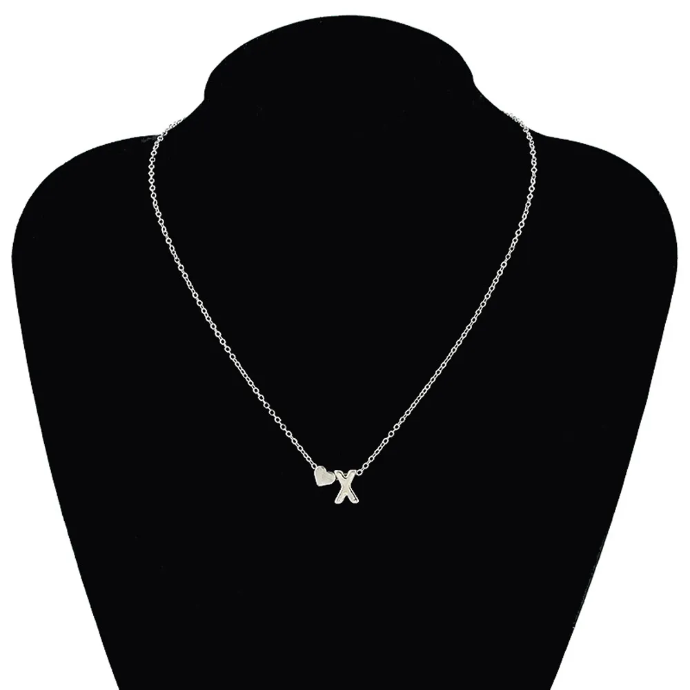 Fashion Tiny Heart Dainty Initial Necklace Gold Silver Color Letter Name Choker Necklaces For Women Pendant Jewelry Gift