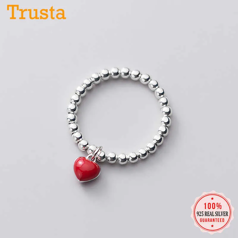 TrustDavis Minimalista Real 925 sterling argento sterling perle dolci rossi cuore elastico anelli le donne festa di nozze S925 gioielli DA1376 x0715