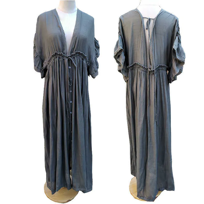 Sexy Boho Dress Beach Cover up Kaftan Women Long wear Solid scollo a V Ladies Holiday Robe Plage Sarong Pareos 210629