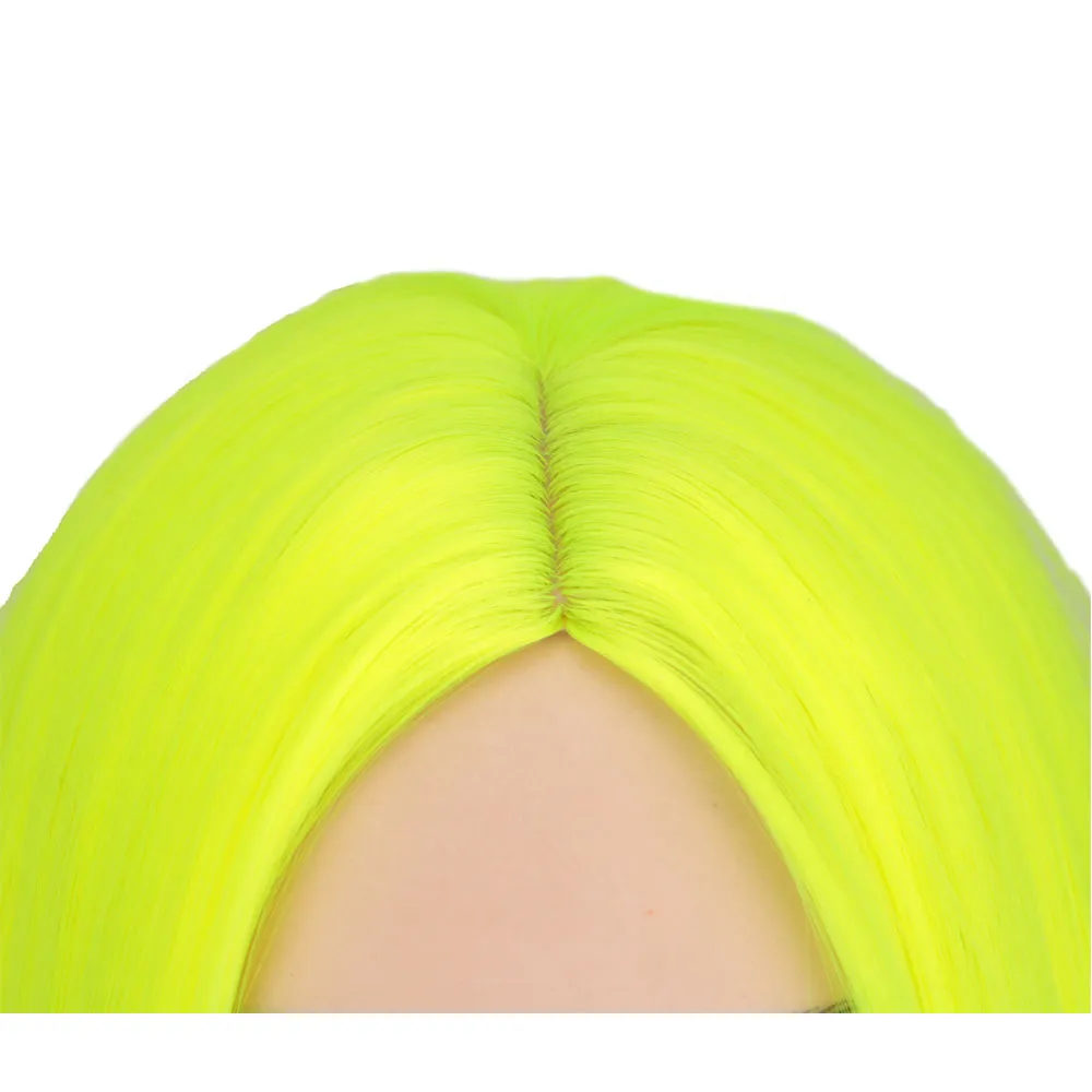 Смоделированная коляска неоново -желтый длинный прямой парик для женщин термостойкий