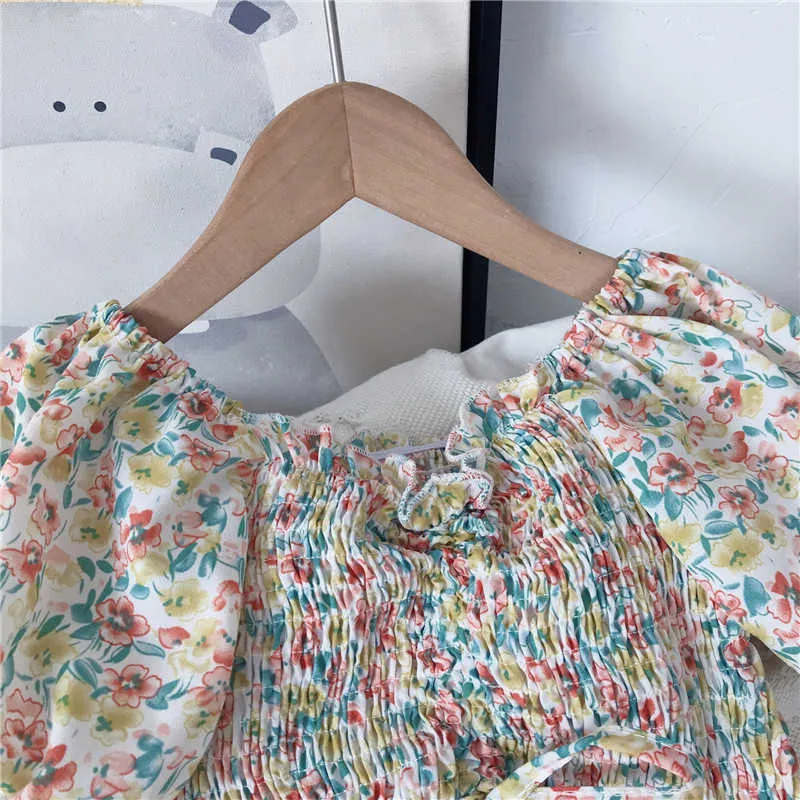 Conjuntos de ropa para niñas Nueva ropa de verano para niños Top de gasa floral de un hombro + Pantalones de pierna ancha Conjunto de 2 piezas Ropa para niños X0902