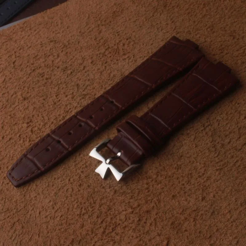 Bracelets de montre Durable noir bleu marron bracelet de montre en cuir véritable 25mm bouche convexe 9mm bracelet en cuir de veau pour VC outre-mer 7700V 110A-B12200i