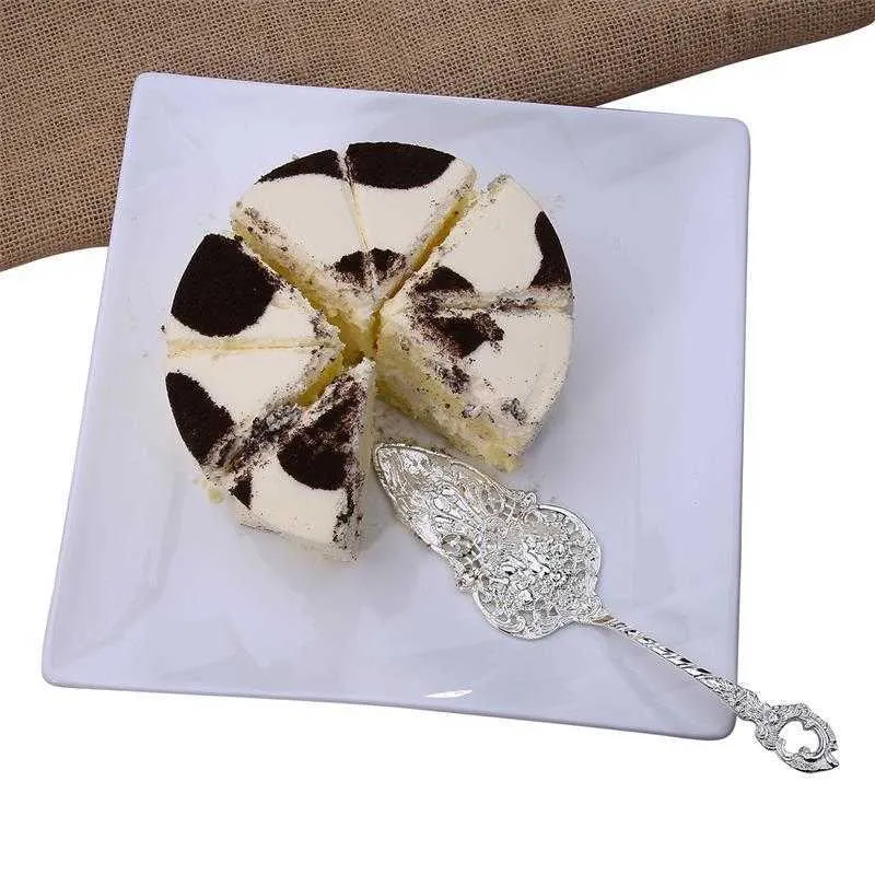 9 25 '' Silver Wedding Cake Serve Set Small Shovel Lnife Barock Party Decorating Birthday Silverware Christmas Gift 2110254L