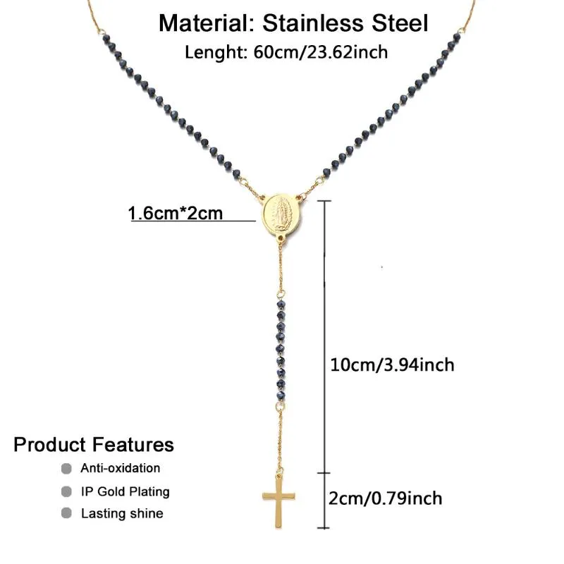 Ожерелья с подвесками, католическая цепочка из четок из нержавеющей стали, Y-образное ожерелье в форме девственницы для женщин и мужчин, религиозный крест, Jewelry2658