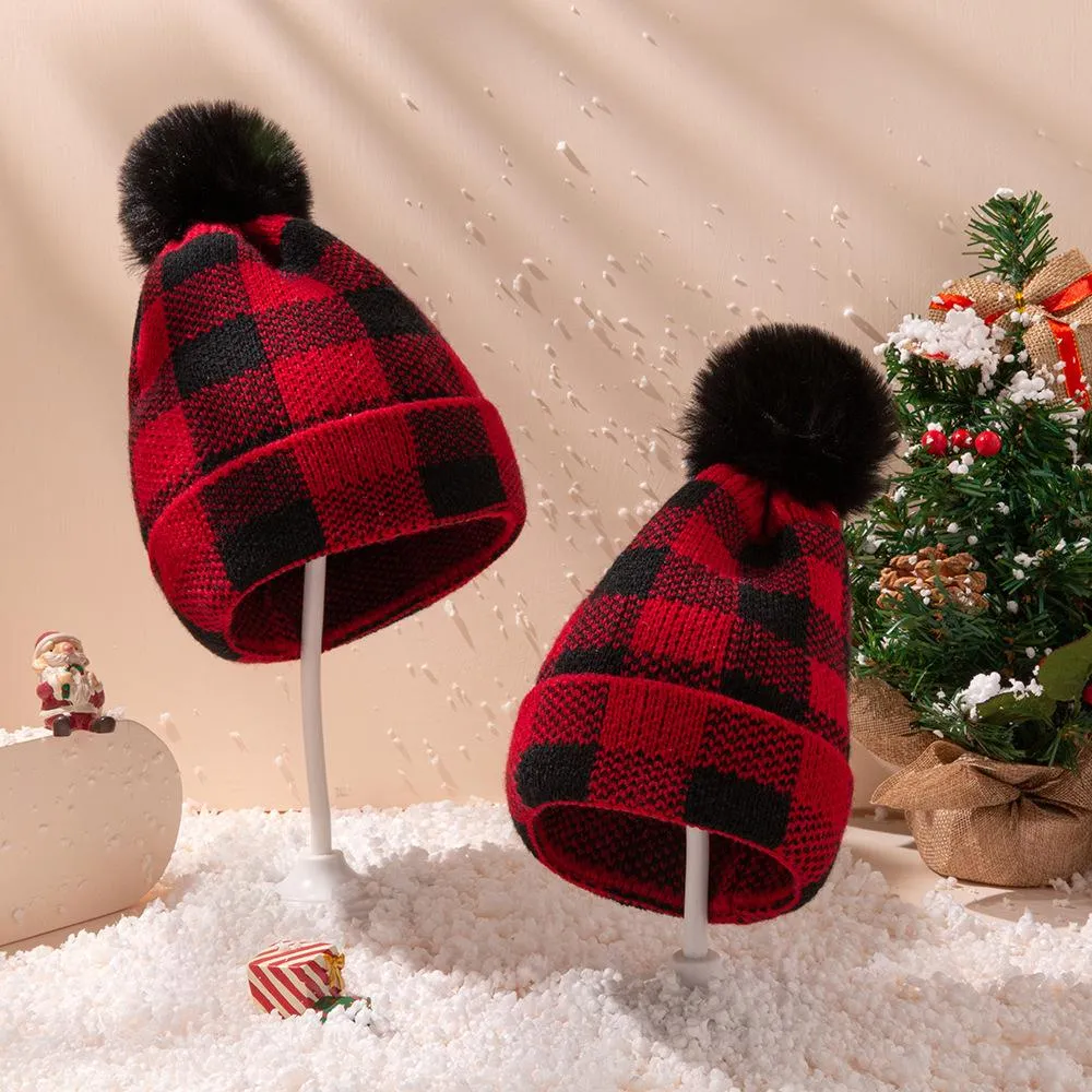 Nouveau chapeau tricoté d'hiver belle boule de laine Pom Pom Parent-enfant bonnet en laine enfants décontracté chaud pompons chapeau mignon chapeaux de fête