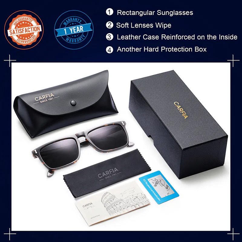 Carfia lunettes de soleil pour hommes verres polarisés lunettes de soleil Vintage 100% Protection UV 53572 carré 54mm avec étui 2754