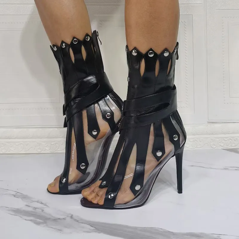 Rontic 2021 nouvelles femmes gladiateur sandales Sexy mince talons hauts chaussures bout ouvert noir blanc tenue de club chaussures femmes US grande taille 5-15