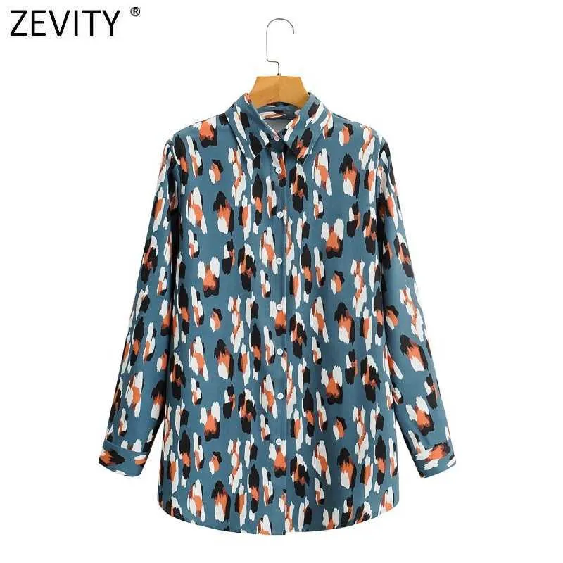 Zevity Women Vintage Leopard Print Casual Loose Blouse Office Lady Långärmad Retro Företagskjorta Chic Chicise Toppar LS9131 210603