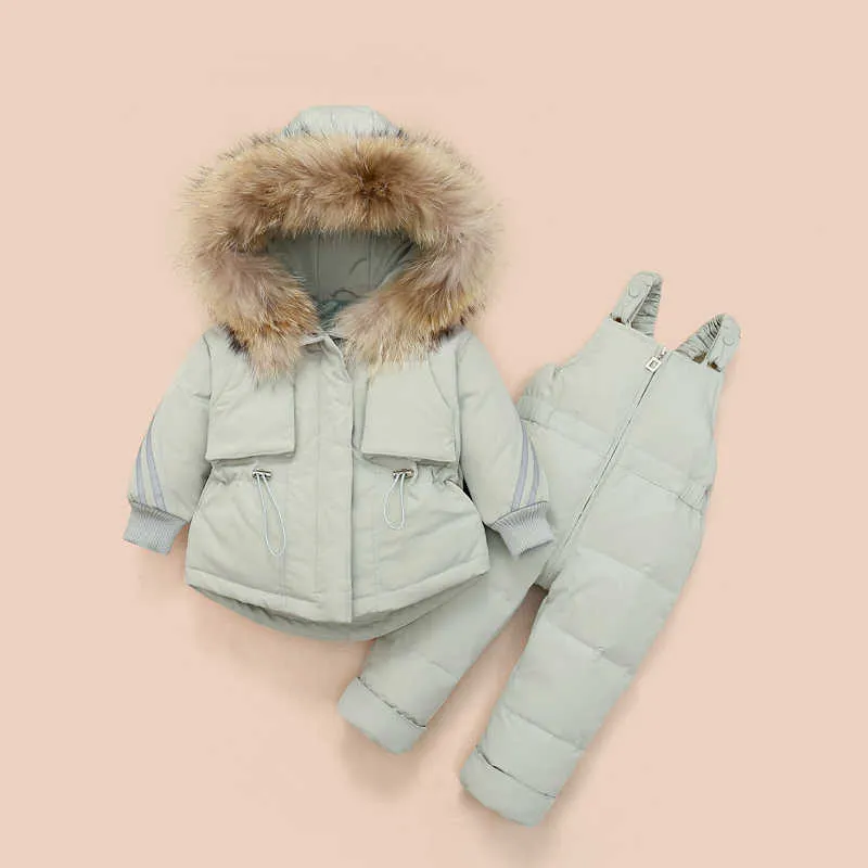 Zima Dzieci Odzież Zestawy Snow Suit Kurtki + Kombinezon 2 sztuk Zestaw Baby Boy Girls Duck Down Płaszcze Toddler Girl Odzież 210916