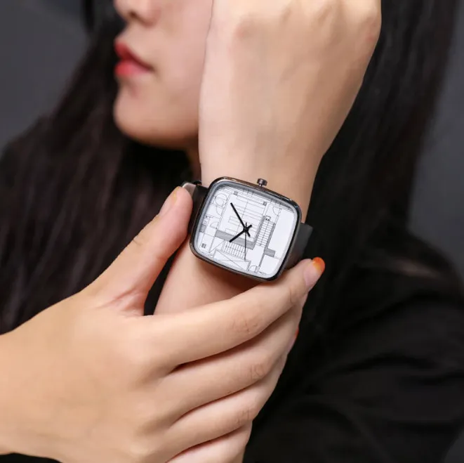 Creatieve Kunst Eenvoudige Wijzerplaat cwp Quartz Dameshorloge WISH Mode Rechthoekige Horloges 36 MM Diameter Graceful Watches209l