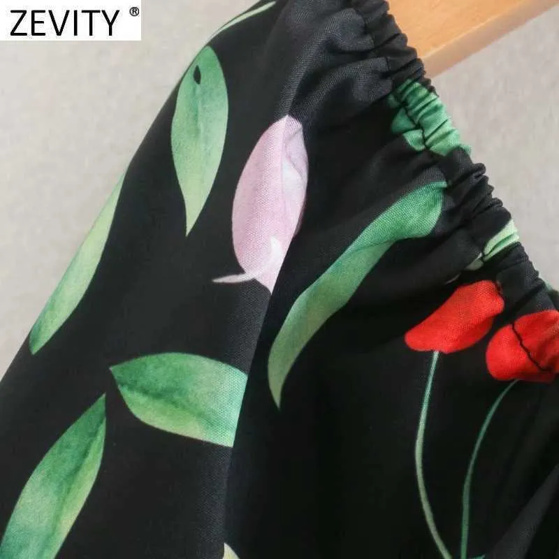 Zeefity Dames Mode V-hals Fruit Print Plooien Een Lijn Mini Jurk Vrouwelijke Bladerdeeg Mouw Casual Slanke Chic Party Vestido DS4673 210603