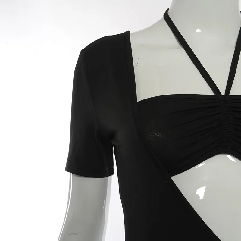 Kvinnor en axel mode maxi klänning sexig kortärmad ihålig ut svart kändis bana party club klänningar sommar 210517