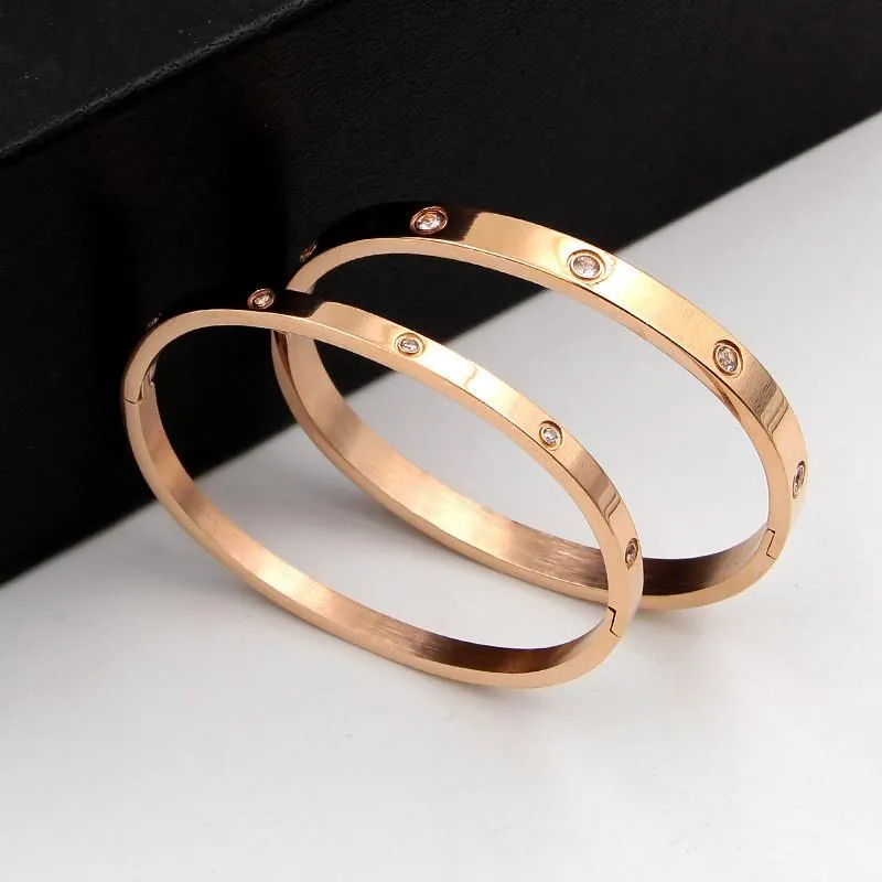 Rose Gold Crystal Armbanden Voor Vrouwen Mannen Paar Armband Zilverachtige Merk Sieraden Accessoires Dames Gouden Zirkoon Gift Bangle298c
