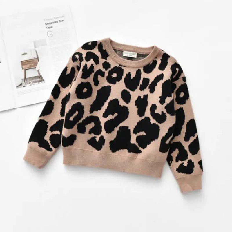 Vår Höst Baby Kids Boys Girls Långärmad Leopardtryck Sticka Tröja Baby Boys Girls Pullover Tröjor Barnkläder Y1024