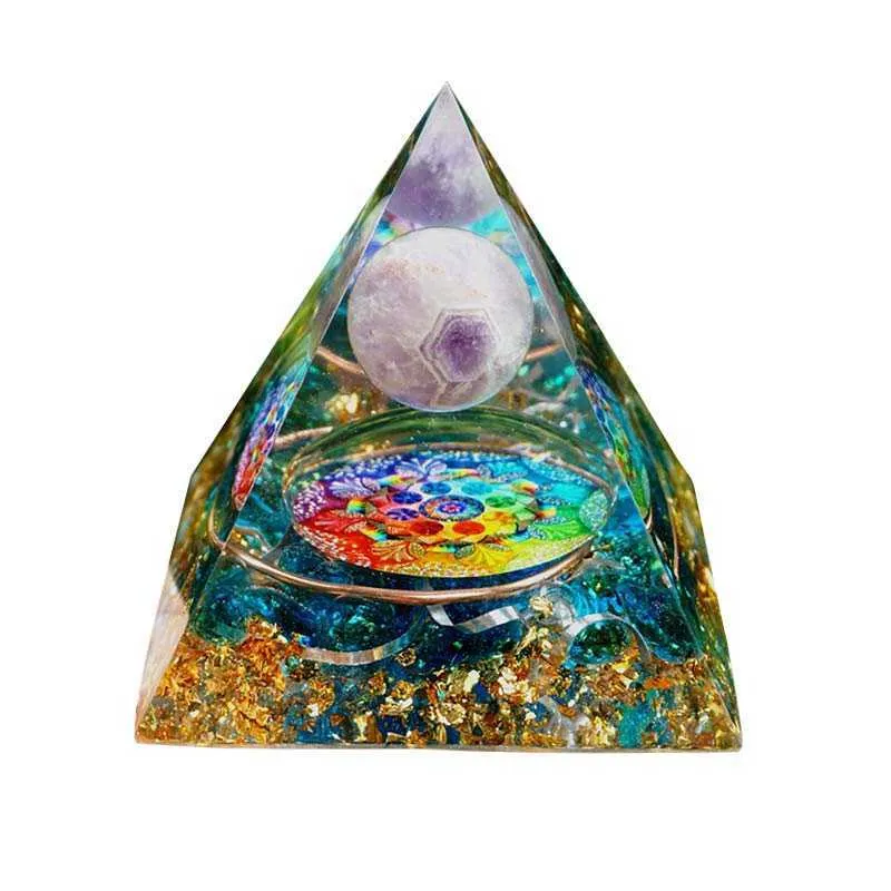 Sfera di cristallo ametista fatta a mano Piramide di orgone Rame Quarzo blu EMF Protezione Energia Orgonite 210607