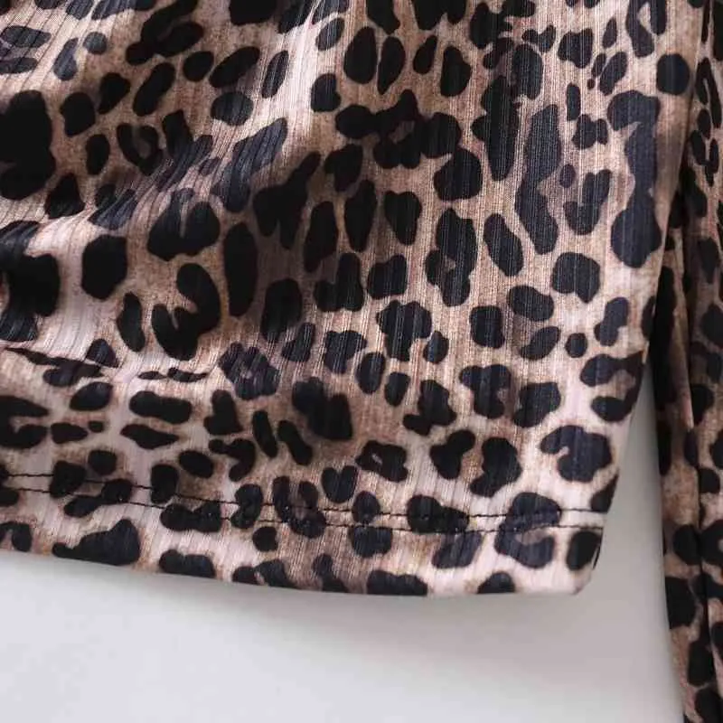 Wiosna Kobiety Leopard Drukuj Slash Neck Krótka koszula Kobieta Z Długim Rękaw Blonge Casual Lady Slim Crop Tops Blusas S8531 210430