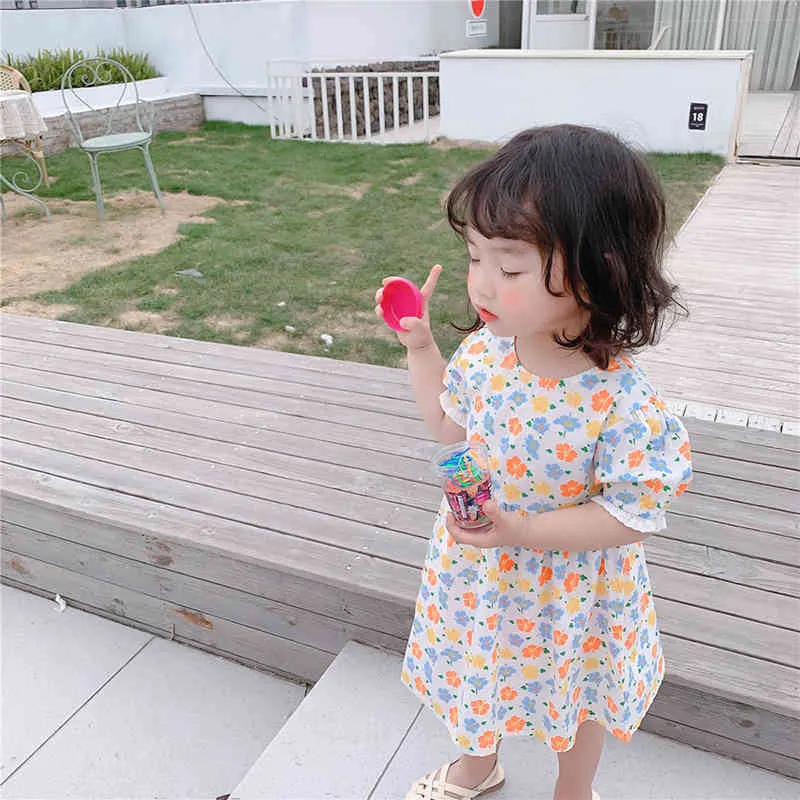 Çocuklar Kızlar Günlük Elbiseler Yaz Toddler Bebek Çiçek Sevimli Kostümleri Çocuk Tatlı Kore Tarzı Vestidos Vintage Takım 210429