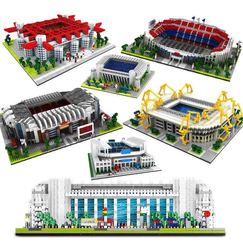 Micro ladrillos ciudad arquitectura estadio de fútbol Mini bloques diamante fútbol Arena conjuntos 3D modelo Kits de construcción niños juguetes regalos X0522