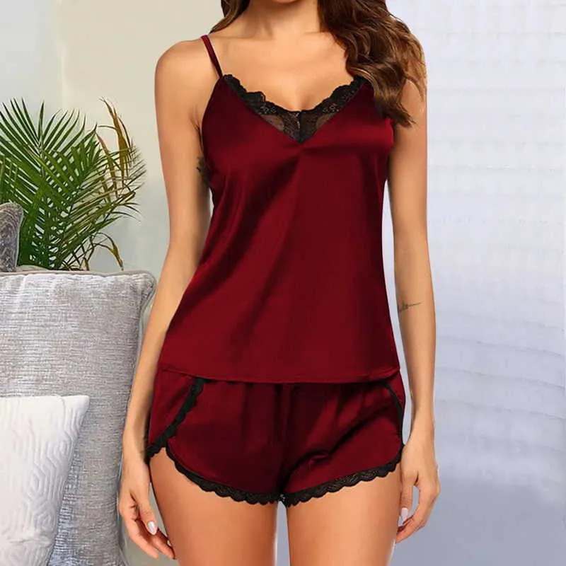 Jodimitty Satin Sexy Pajamas Kobiety Nightwear Piżamy Sleepwear Zestawy Bez Ramiączek Bez Rękawów Pizama DLA Kobiet Piżamy Wlać Femmes Q0706