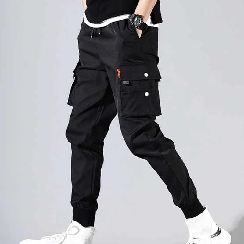Yeni erkek Çok Cepler Kargo Harem Pantolon Streetwear Hip Hop Siyah Gri Rahat Erkek Joggers Pantolon Moda Harajuku Punk Pantolon X0723