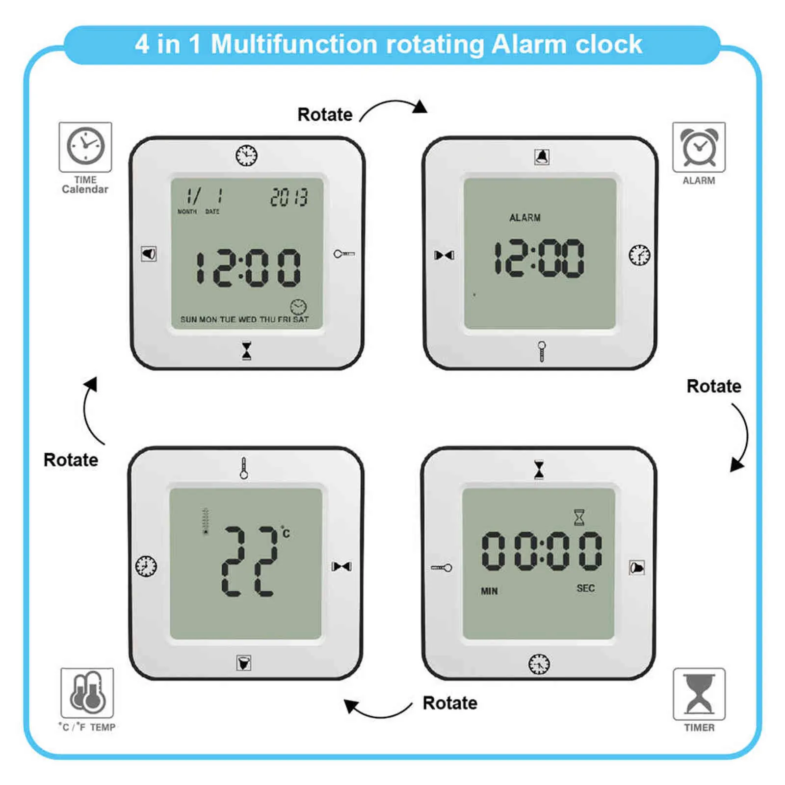 Sveglia elettronica da tavolo LCD Cube digitale con calendario Termometro Conto alla rovescia Timer da comodino Funzionamento a batteria la casa 211112