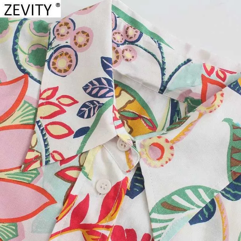 Zevity Women Fashion Colorful Floral Print Shirt Playsuits Female Kimono Loose Shorts Siamese Chic Casual Pocket Rompers P1121 210603