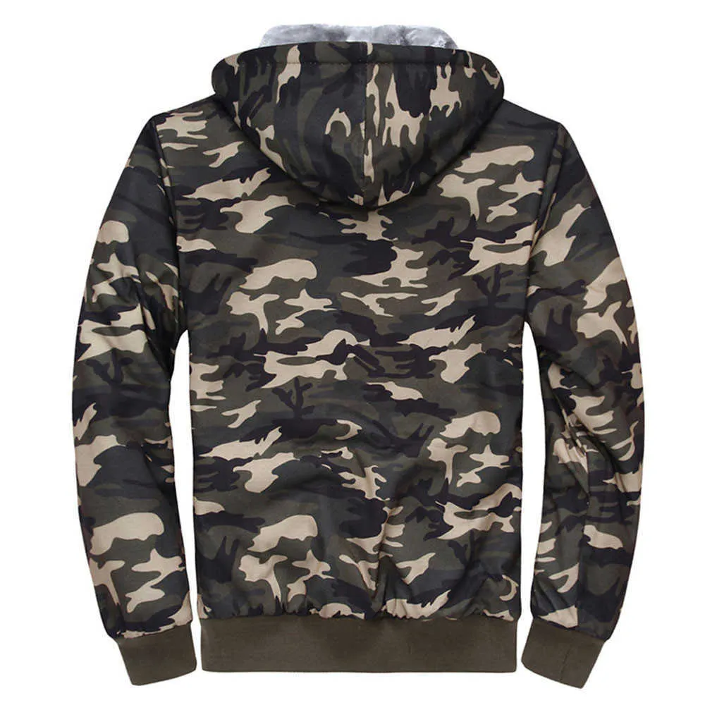 Jaycosin Mäns Coats Mens Camouflage Hoodie Jacket Outwear Coat Man Winter Warm Jackor Male Fleece Zipper Sweater Polyester x0621