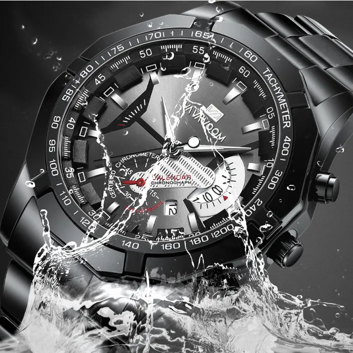 Boa qualidade lazer esporte ponteiro luminoso aço inoxidável relógio masculino relógios de quartzo calendário relógios de pulso inteligentes vavavoom brand283l