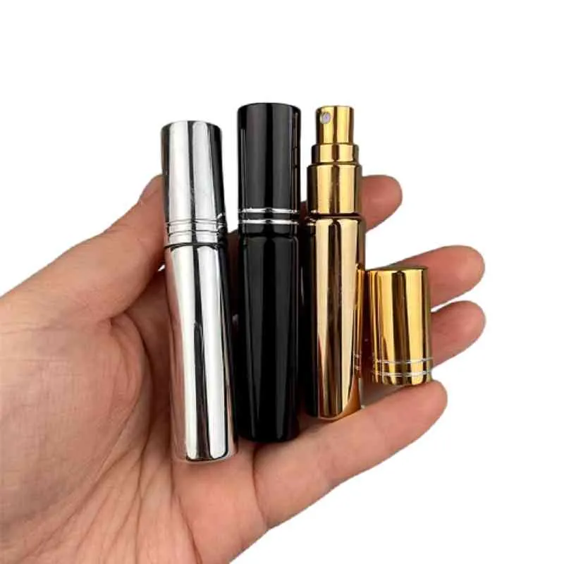 10ml Gold Glass Perfume Refillable Bottle Spray Automizer Black Test Vials Empty Silver Cosmetic Packaging Containers 