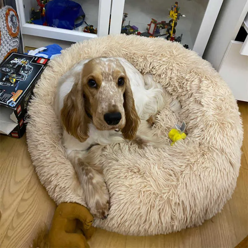 Super grand chien canapé-lit rond en peluche tapis de chenil chat hiver chaud plancher de couchage pour 210924