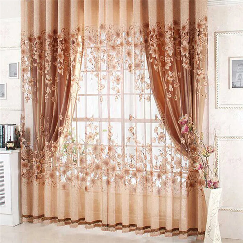 Luxuoso Cortina Floral Gastafalto Jacquard Cortinas Para Sala de estar Decoração Quarto Tulle Voile Porta Cortinas 210712