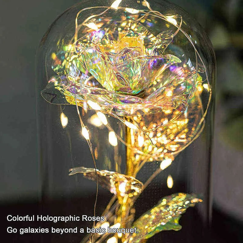 Galaxy Rose светодиодная романтическая вечная роза в стеклянном куполе позолоченная роза со сказочными гирляндами для подарков на День Святого Валентина