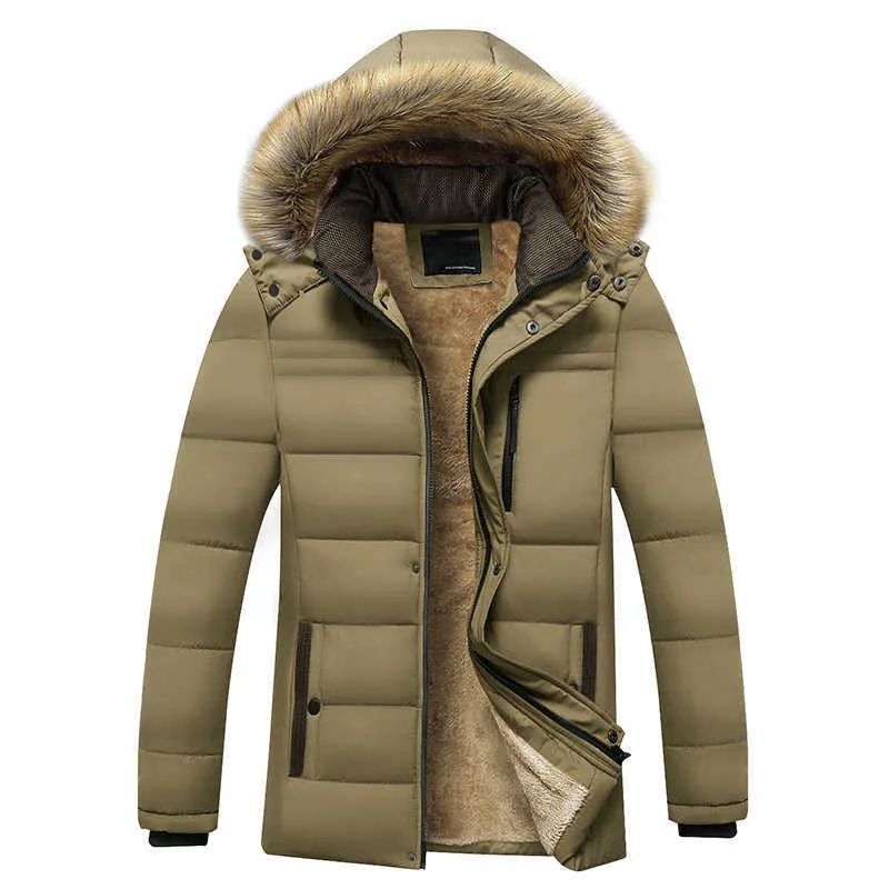 Kış Sıcak Kalın Polar Parkas Erkekler Su Geçirmez Kapüşonlu Kürk Yaka Parka Ceket Kaban Erkekler Sonbahar Moda Casual Parkas Erkekler 211008