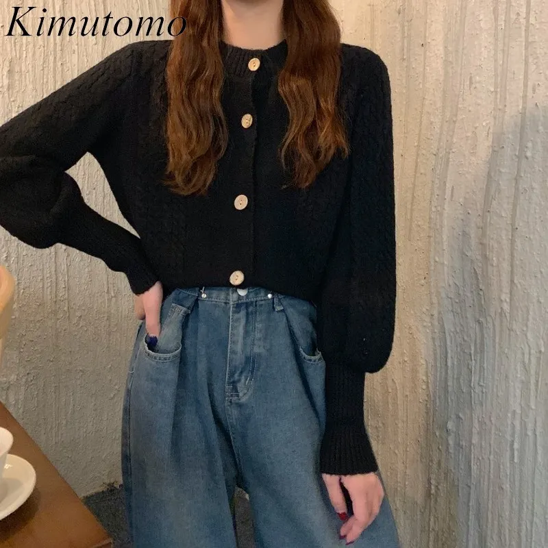 Kimutomo Vintage Wild Cardigans Kvinnor Hong Kong Style Outwear Mode Kvinna Solid Single Breasted Långärmad Stickade Toppar 210521