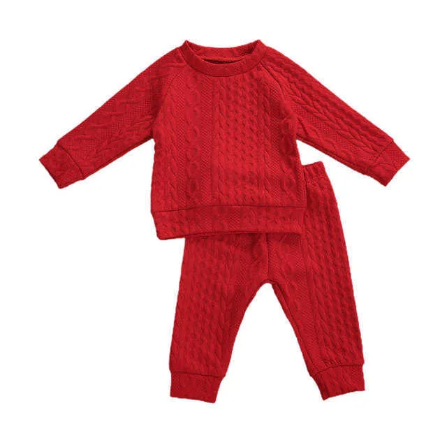 Crianças Baby Girls Sets Kids Inverno Tricô Pullover Sweater + Calças Meninos Tracksuits Pijamas para Crianças Roupas 211025