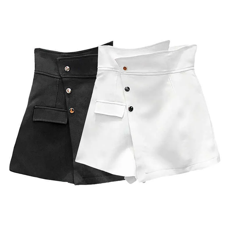 [Deat] zomer mode wijd been broek hoge taille effen kleur onregelmatige a-lijn losse vrouwen shorts 13Q067 210527